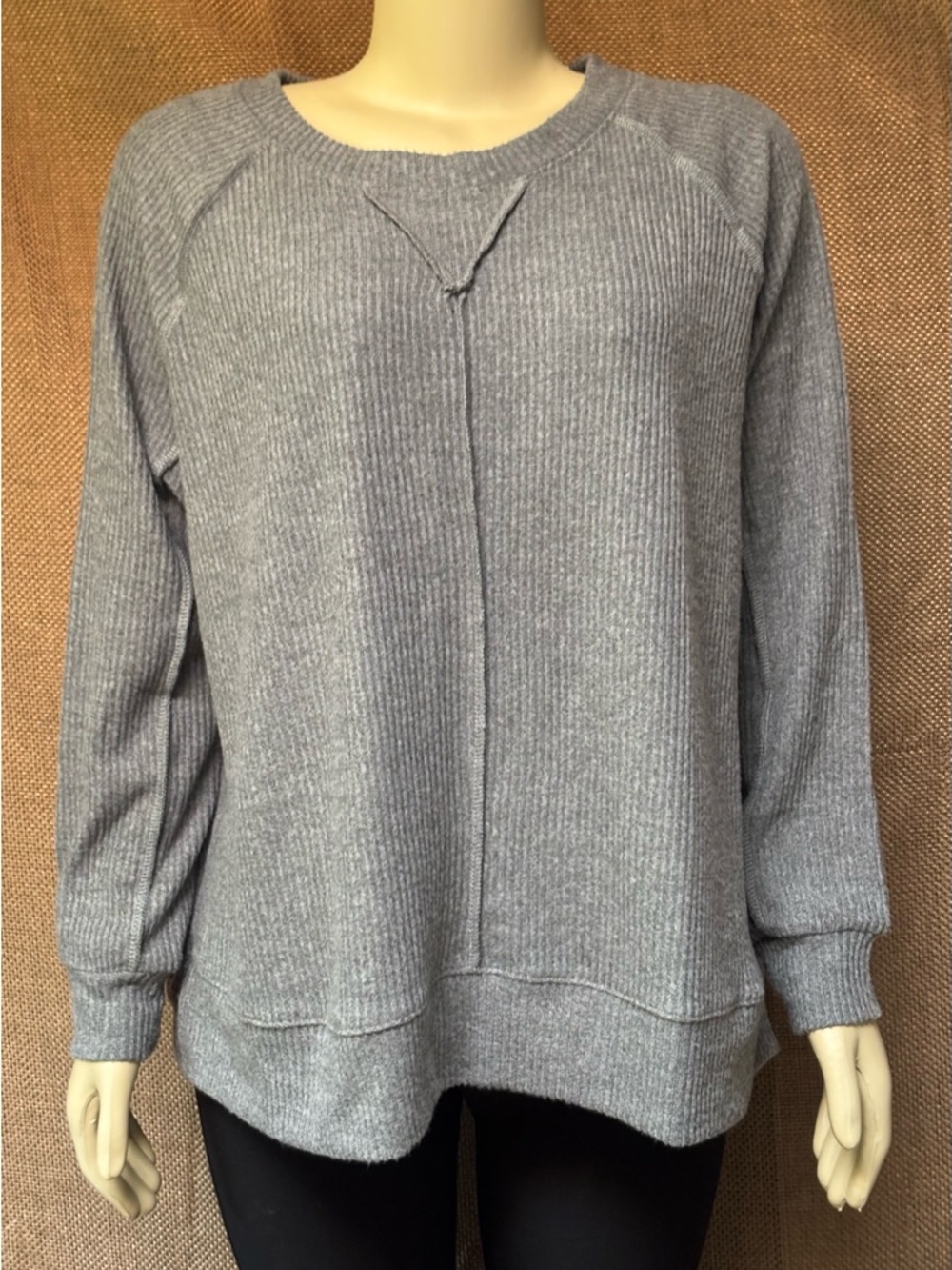 ANDREE BY UNIT Heather Gray Ribbed Crewneck Knit Shirt